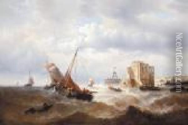 Schips On A Tumultuous Sea Oil Painting - Francois Etienne Musin