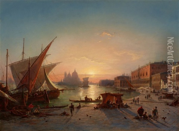 View Of Venice With Santa Maria Della Salute Oil Painting - Louis Mecklenburg