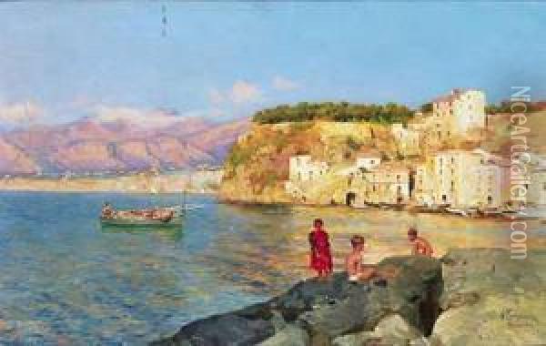 Playa De Sorrento Oil Painting - Alceste Campriani