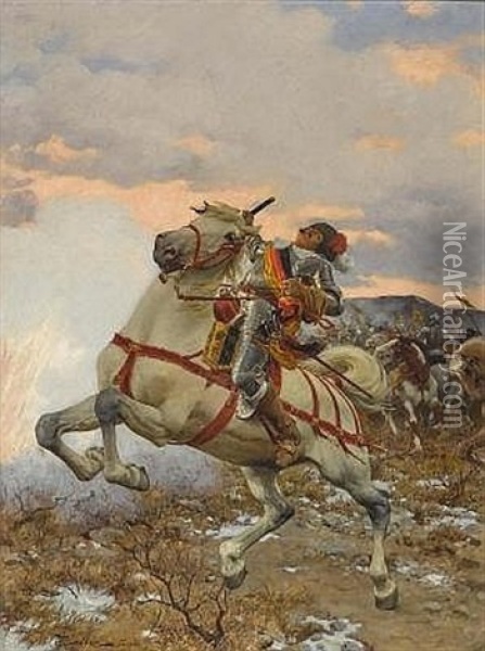 Reitersoldat In Der Schlacht Oil Painting - Giuseppe Barison