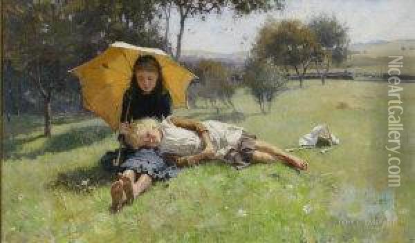 A Summer's Day Or Sisters Oil Painting - James Paterson