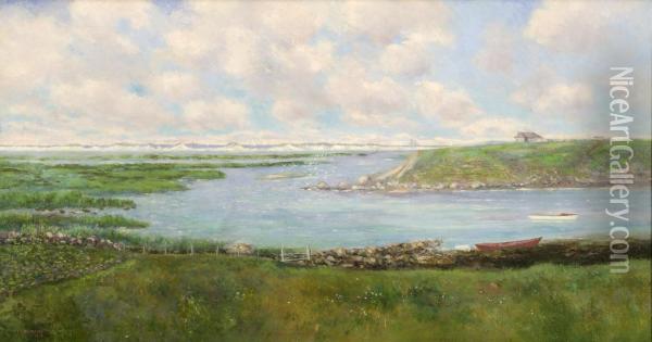 Entrance To Town Cove, Orleans With North Beach And Eastham Beyond. Signed And Dated Lower Left A.t. Barraud 1915. Oil Painting - Alfred T. Barraud