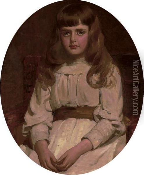Portrait Of Francesca, Seated Three-quarter-length, In A White Dress With An Ochre Sash, Holding A Ring Oil Painting - Emily L. Hayward