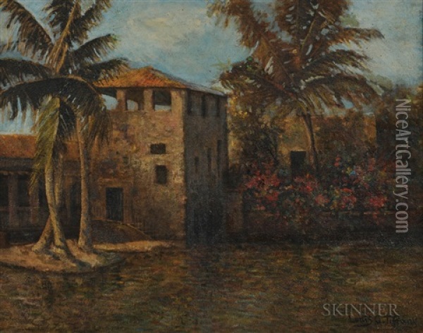 Villa With Palms Oil Painting - Louis Comfort Tiffany