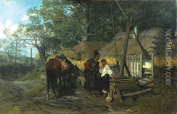 Kozak Konia Poil Oil Painting - Jozef Von Brandt