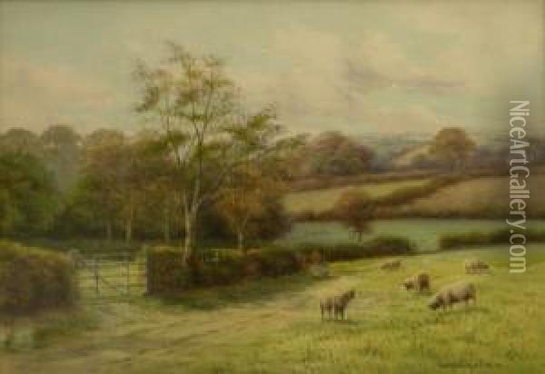 Sheep Grazing Oil Painting - George Oyston