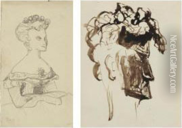 Deux Caricatures : Tete D'homme De Profil; Et Femme Croisant Les Bras Oil Painting - Victor Hugo
