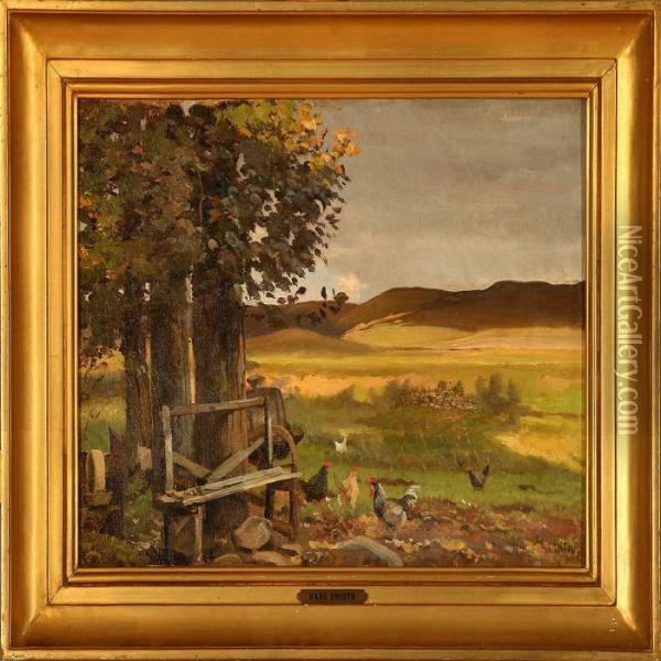 Landscape With Hen Oil Painting - Hans Ludvig Smidth