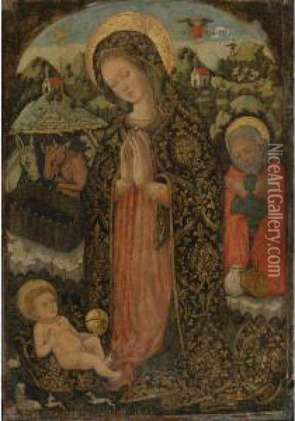 The Madonna And Saint Joseph Adoring The Infant Christ Oil Painting - Pantaleon