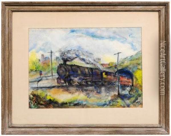 Locomotive Leaving A Tunnel Oil Painting - Otto De Boer