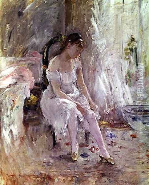 Young Girl Putting on Her Stockings Oil Painting - Berthe Morisot