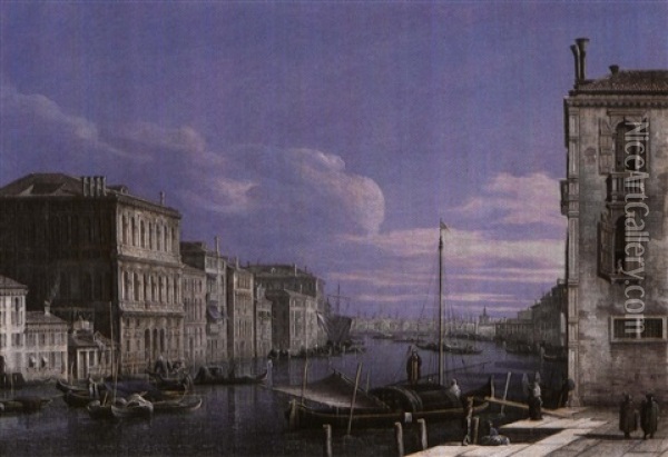 A View Of The Grand Canal, Venice, Looking Towards The Puntadella Dogana Oil Painting - Giacomo van (Monsu Studio) Lint