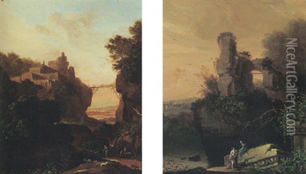 Southern Landscape With Figures Resting Among Antique Ruins Oil Painting - Adriaen Van Diest