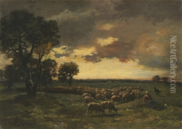 Landschaft Mit Schafen Oil Painting - Charles Emile Jacque