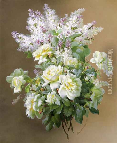 Still Life: Lilacs and Roses Oil Painting - Raoul Maucherat de Lonpre