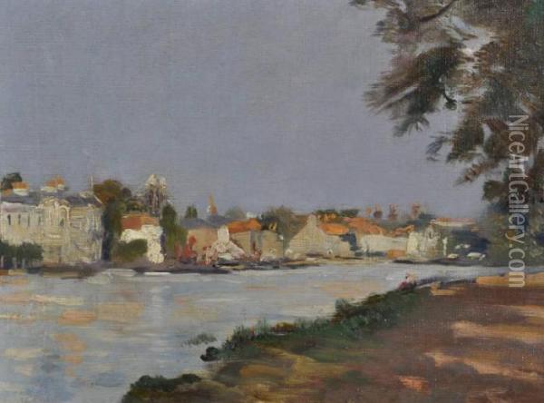 Impressionist River Scene Oil Painting - Jules Ernest Renoux