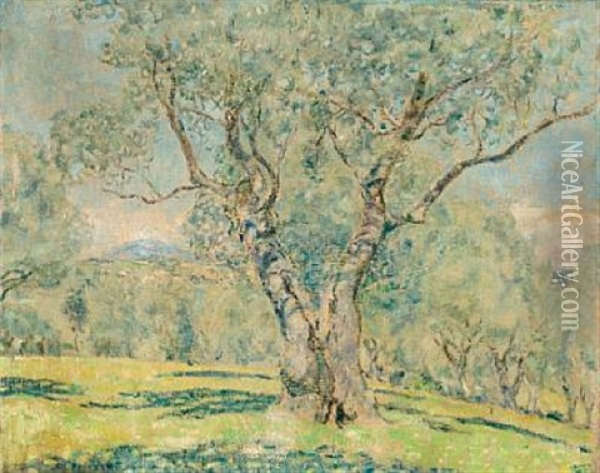 Olive Trees (+ View Of Cagnes, Verso) Oil Painting - Frederick Carl Frieseke