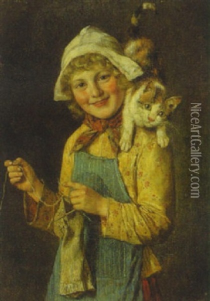 Kleine Katzenfreundin Oil Painting - Rudolf Hirth Du Frenes