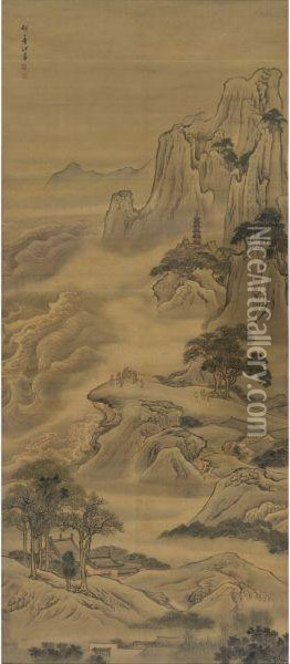 Watching The Qiantangtides Oil Painting - Yuan Jiang