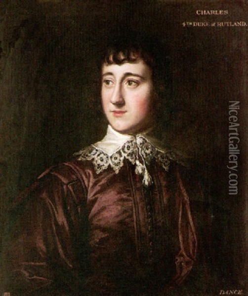 Portrait Of Charles Manners, 4th Duke Of Rutland Wearing Van Dyck Dress Oil Painting - Nathaniel Dance Holland (Sir)