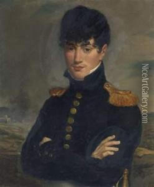 Portrait D'un Jeune Lieutenant De L'armee Imperiale Sur Fond De Paysage Oil Painting - Francois Edouard Picot