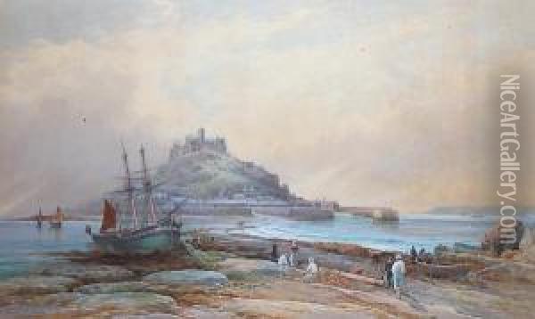 St. Michaels Mount With Fisherfolkbefore Oil Painting - Thomas Hart