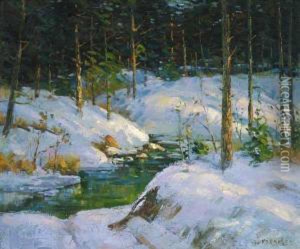 ''a Winter Glow'' Oil Painting - Walter Koeniger