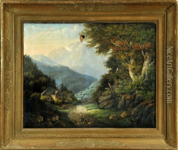 Ziegenhirte Am Forstweg Mit Blick Auf Das Alt-joch Am Kochelsee Oil Painting - Philipp Joseph Kraus