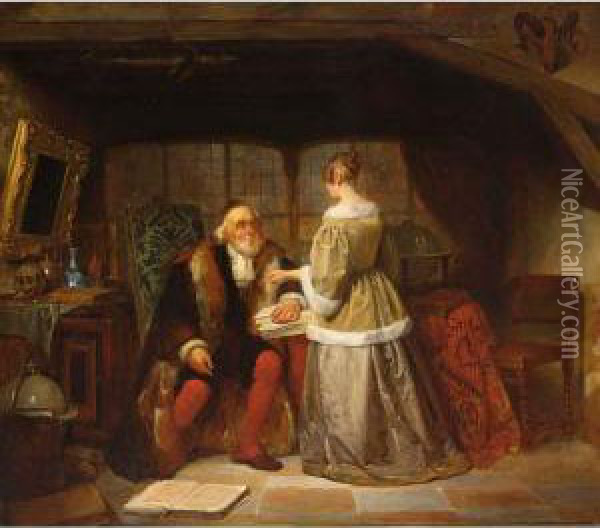 An Interior Scene With Elegant Lady Oil Painting - Willem H. Schmidt
