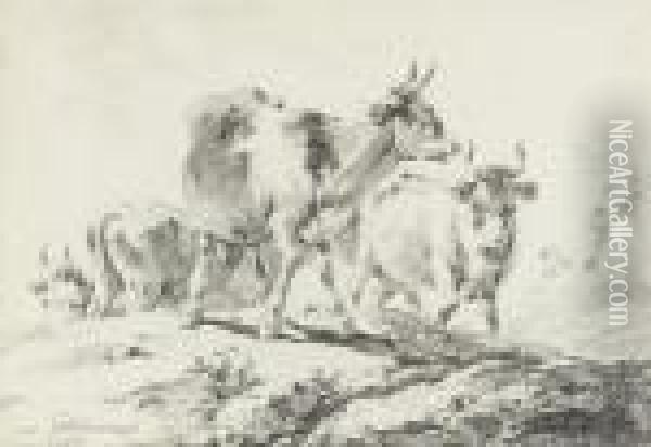 Four Cows Oil Painting - Jean-Baptiste Pillement