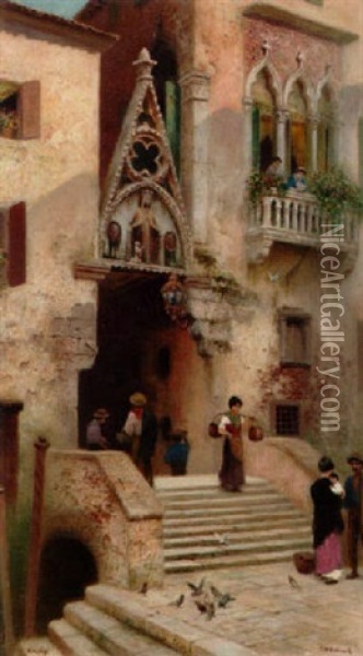 Vattenhamtning I Venedig Oil Painting - Frans Wilhelm Odelmark