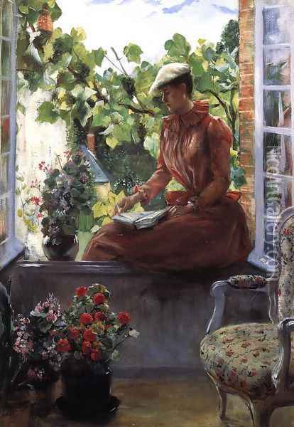 Portrait of Anna Goeneutte Wearing a Beret Oil Painting - Norbert Goeneutte