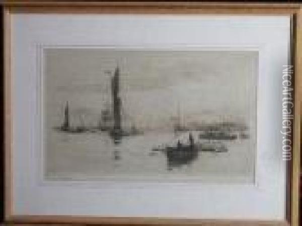 Ships And Small Vessels On The Thames Oil Painting - William Lionel Wyllie