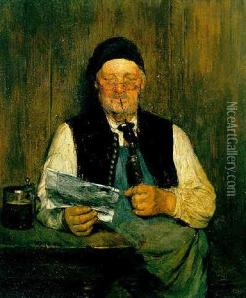 Lesender Mann Mit Pfeife Oil Painting - Hugo Wilhelm Kauffmann