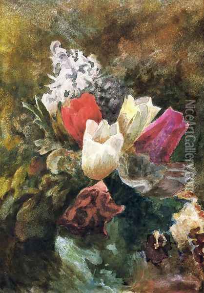 Tulips And Hyacinths Oil Painting - John La Farge
