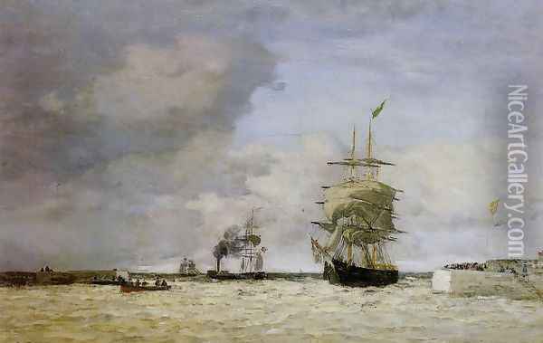 Le Havre, Entrance to the Port Oil Painting - Eugene Boudin