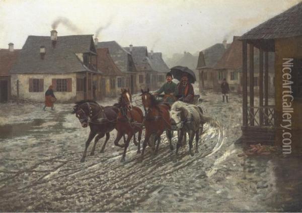 A Journey In The Rain Oil Painting - Alfred Wierusz-Kowalski