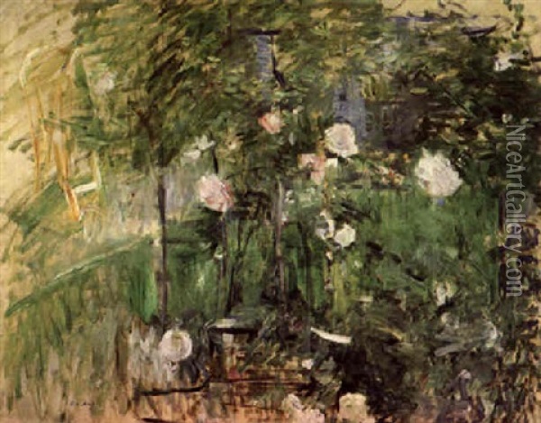Coin De Jardin Aux Rosiers Oil Painting - Berthe Morisot
