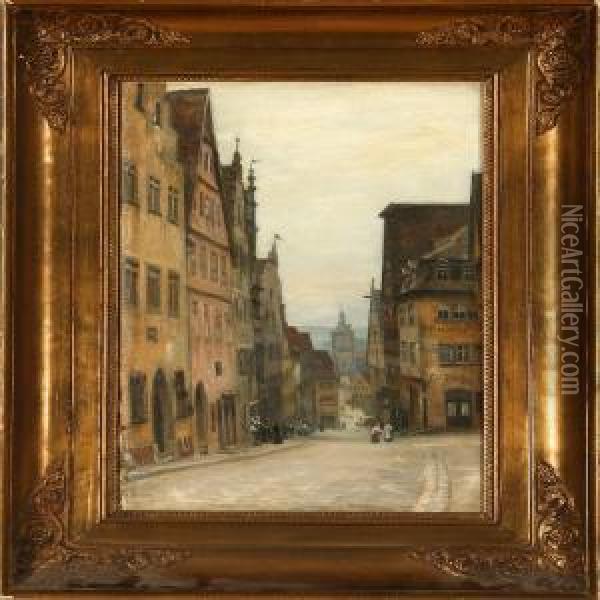 Street Scene Fromrothenburg Oil Painting - Tom Petersen