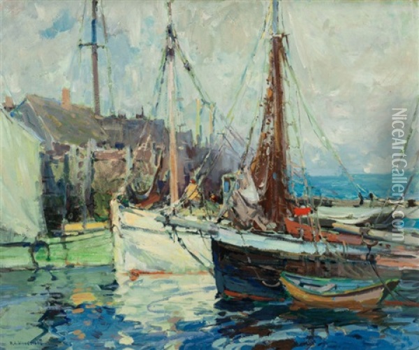 A Fish Buyers Wharf Oil Painting - Harry Aiken Vincent