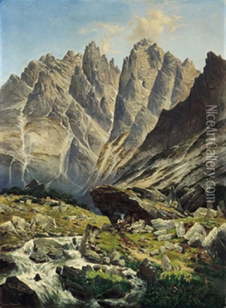 Lomnitzer Spitze Mit Dem Feuerstein Hohe Tatra Oil Painting - Theodor von Hoermann