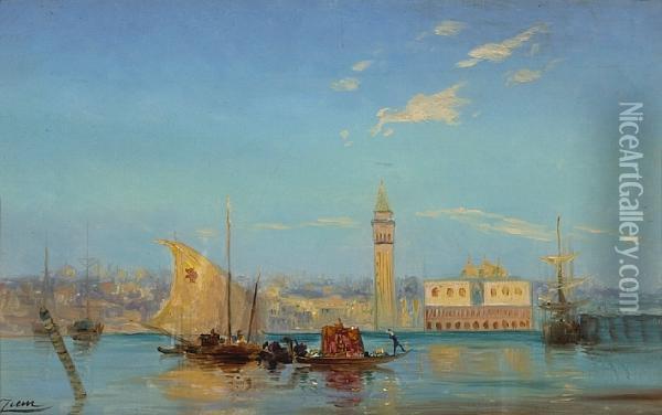 A View Of The Molo And The Palazzo Ducale, Venice Oil Painting - Felix Ziem