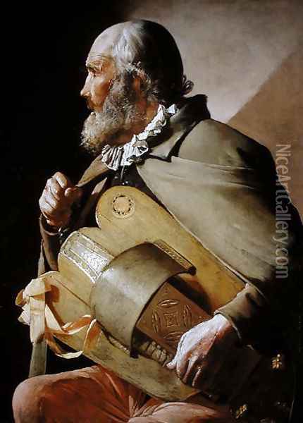 The Blind Hurdy Gurdy Player Oil Painting - Georges de La Tour