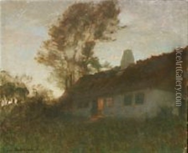 A Country House At Dusk Oil Painting - Julius Paulsen