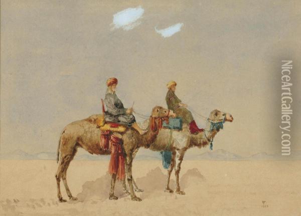 Deux Bedouins Sur Des Dromadaires Oil Painting - Charles Theodore Frere