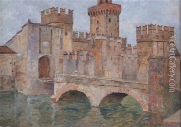 Rocca Of Sirmione Oil Painting - Gioacchino Galbusera