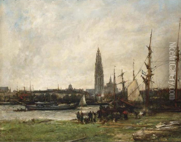 A View Of Antwerp Oil Painting - Antoine Vollon