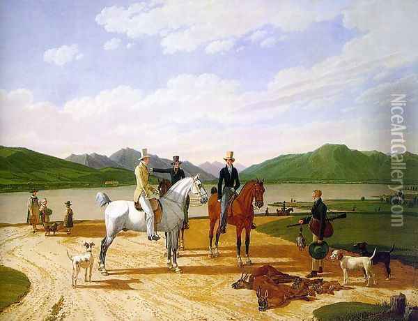 Hunting Party on Lake Tegernsee 1824 Oil Painting - Wilhelm Von Kobell