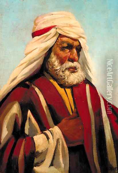 An Arab in traditional dress Oil Painting - Alphonse Etienne Dinet