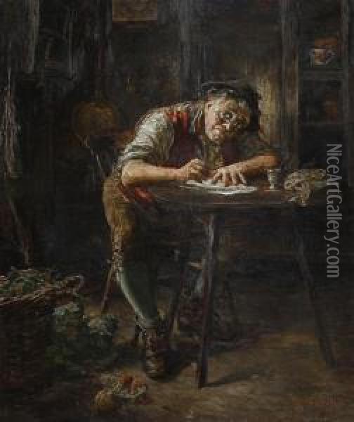 Elderly Man At A Table Oil Painting - Francis Sydney Muschamp